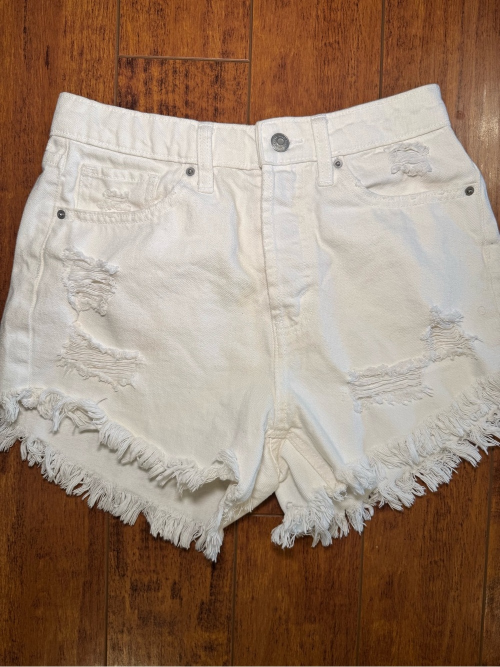White Distressed Frayed Hem Denim Shorts